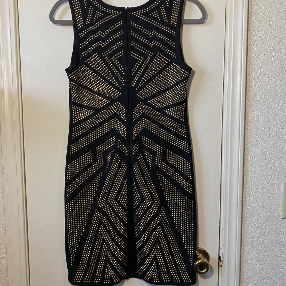GREYLIN Black Gold Studded Bodycon Dress Geometric 2010 Size S Sleeveless‎ Party
